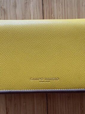 Campo Marzio Yellow Leather Wallet with Crossbody Strap